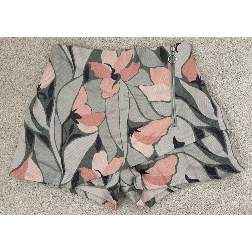 Womens Averie Athena Floral Print Shorts Skort Zip Down Linen Blend Size Small